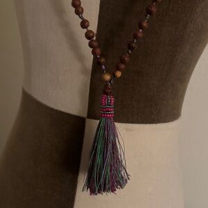 Long Beaded Mala Necklace with Tassel